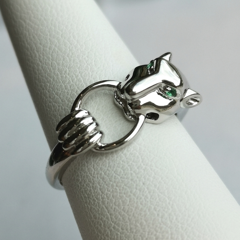 Panther sterling silver ring chrome diopside eyes size 7 - Picture 6 of 7